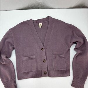 IJOAH soft purple Cropped Button Cardigan Sweater L Soft Knit Fall Layer‎ Pocket
